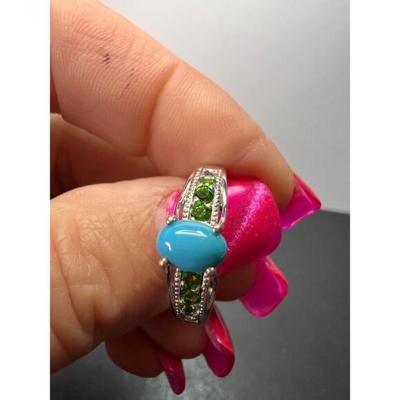 Turquoise and chrome diopside sterling silver ring size 9 - Picture 5 of 8